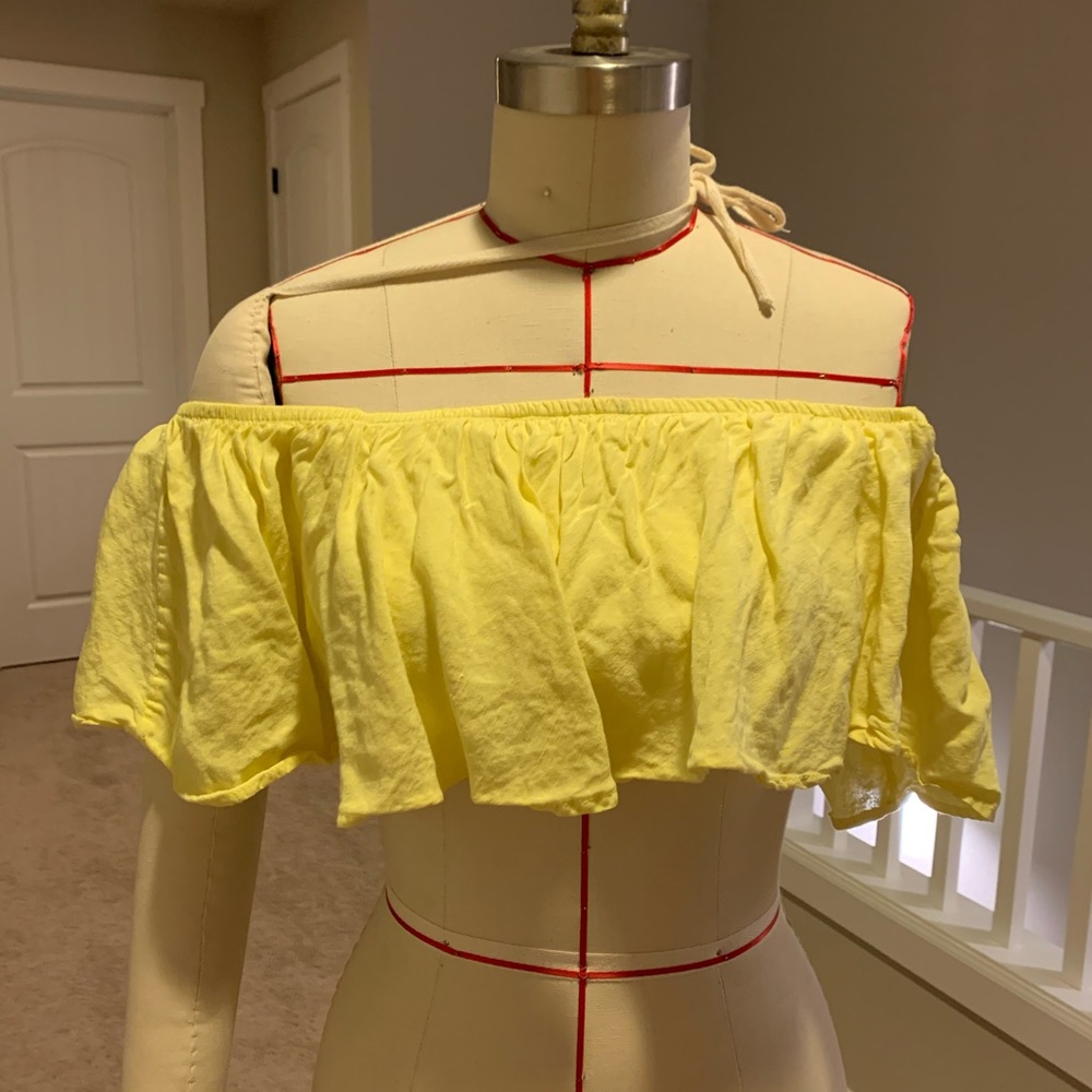 Yellow ruffles off shoulder crop top